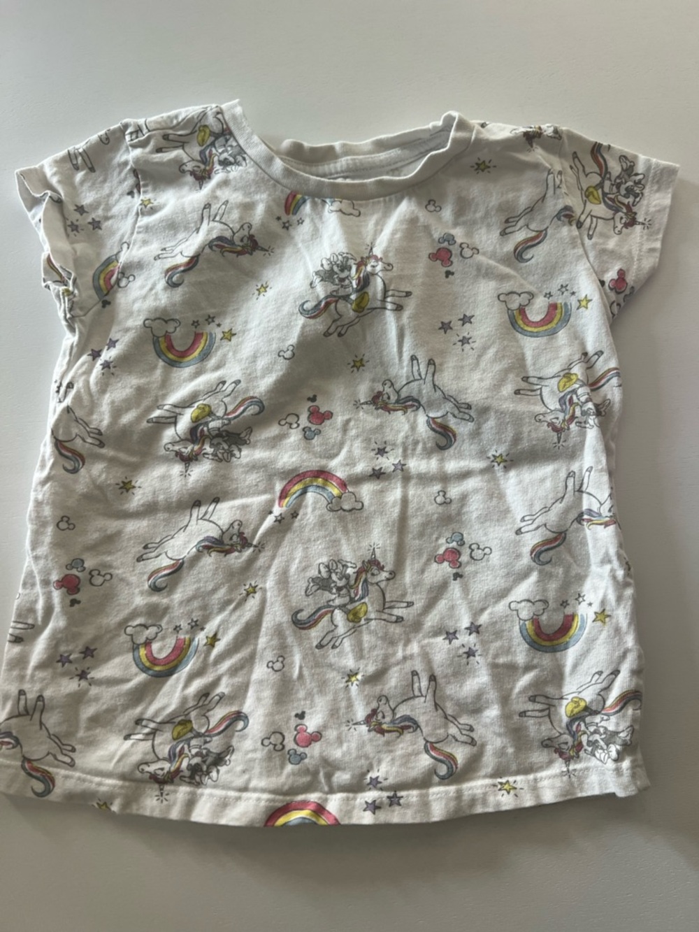 Minnie unicorn and rainbows white short sleeved tee, 5t
